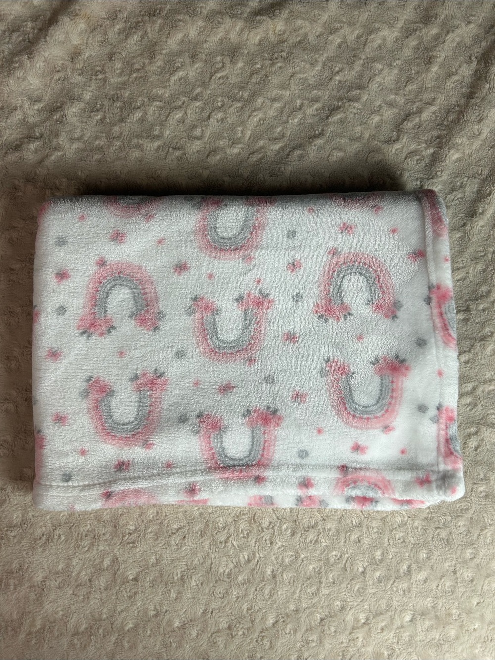 RN 36753 Rainbow Baby Blanket Butterfly Floral Flowers Pink Gray White Lovey